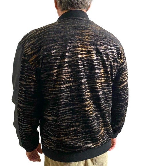 INSERCH Limited Edition Italy Black Velour Gold Textured Faux Leather Jacket L - Picture 2 of 7
